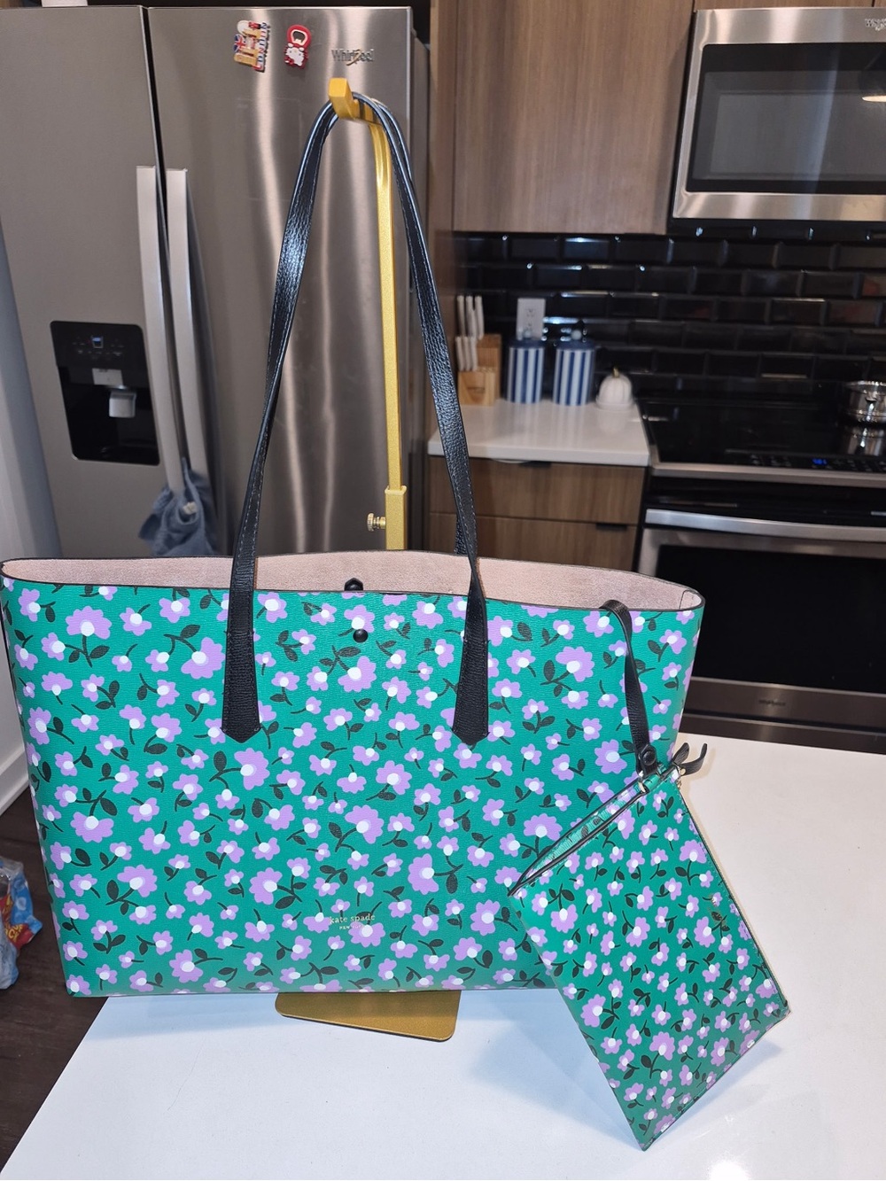 Kate Spade Molly Party Floral Tote, featuring a vibrant green and wallet